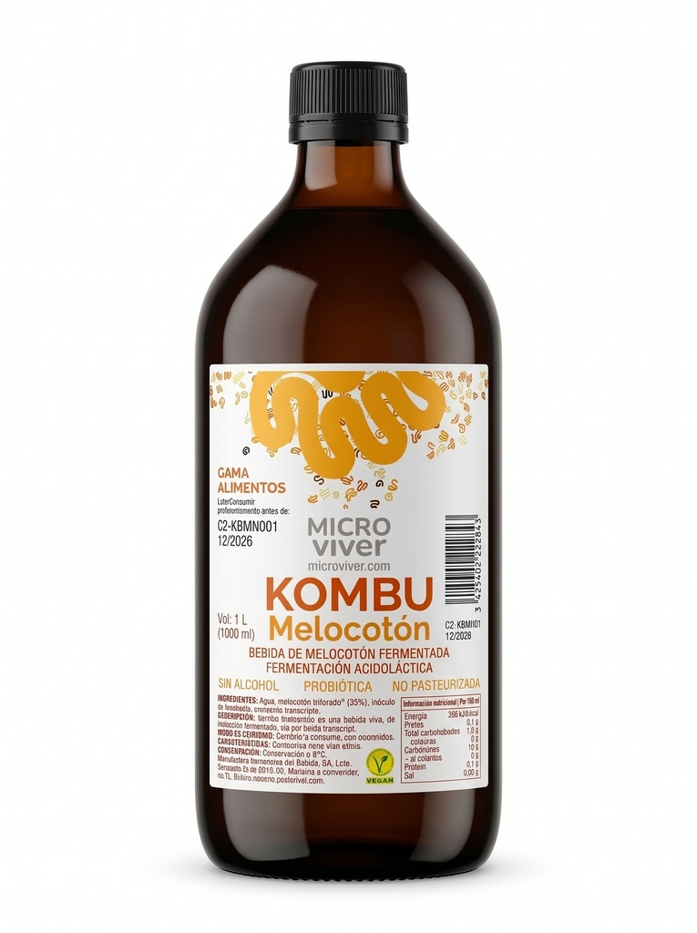 Kombu Melocotón – Kombucha de melocotón de fruta entera (1 L)