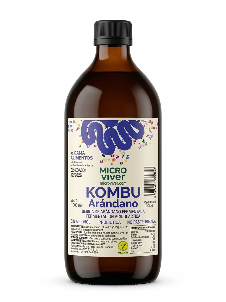 Kombu Arándano – Kombucha de arándano de fruta entera (1 L)